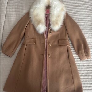 Elegant Kate Spade Tan Coat with Faux Fur Collar